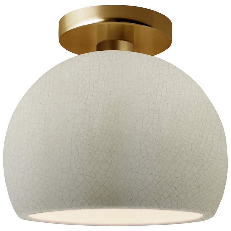 Image 1 Radiance 7"W White Crackle Frame Brushed Brass Small Globe LED Semi.Fl