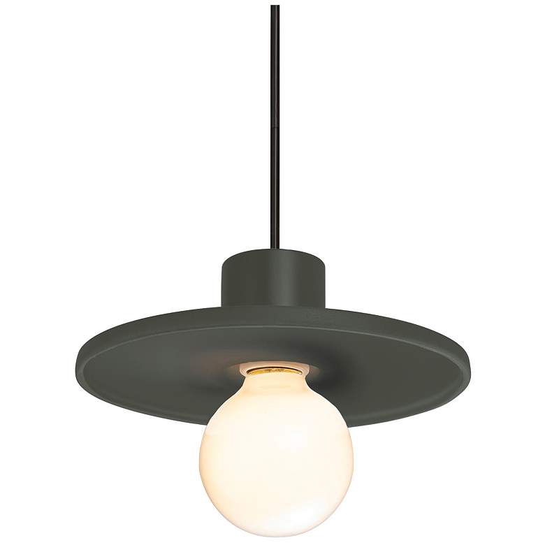 Image 1 Radiance 8 inch Wide Matte Black Pewter Green Saucer Stemmed Pendant