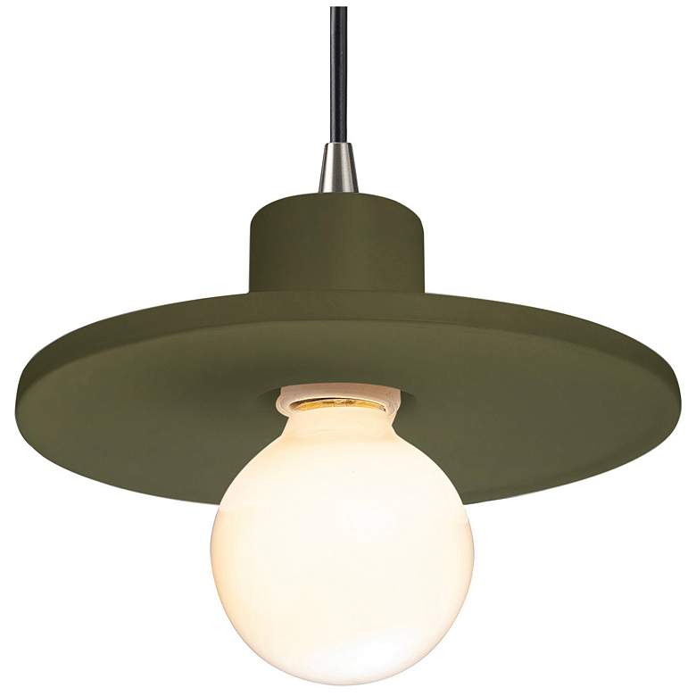 Image 1 Radiance 8"W Matte Green And Nickel Black Cord Saucer Pendant