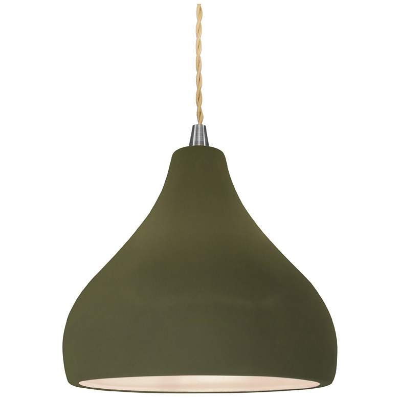 Image 1 Radiance 8"W Matte Green Frame Nickel Small Droplet Beige Twisted Pend