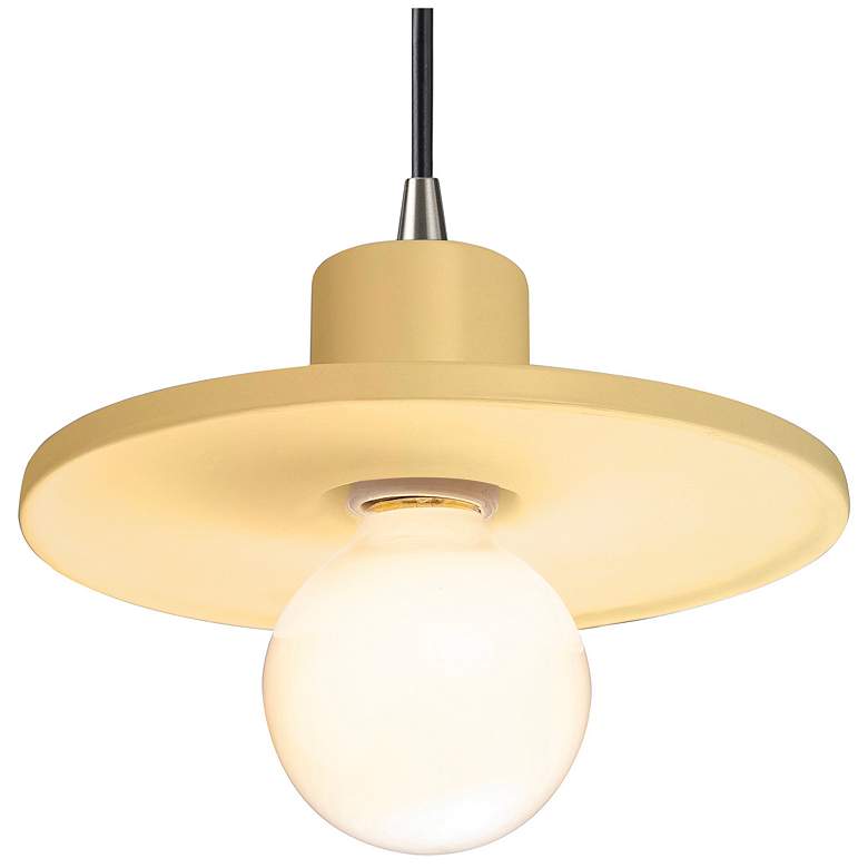 Image 1 Radiance 8"W Muted Yellow And Nickel Black Cord Saucer Pendant