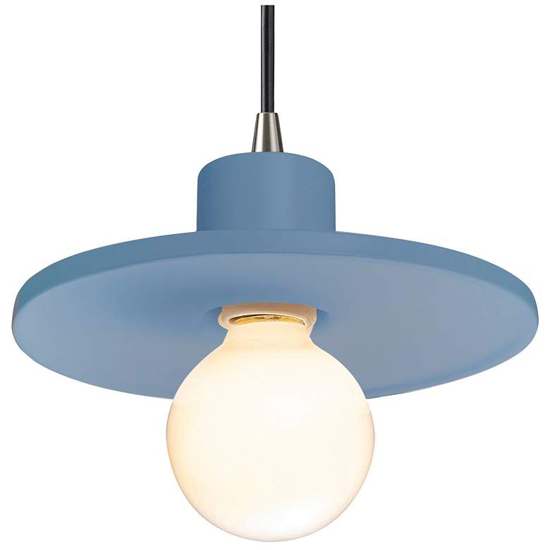 Image 1 Radiance 8"W Sky Blue And Nickel Black Cord Saucer Pendant