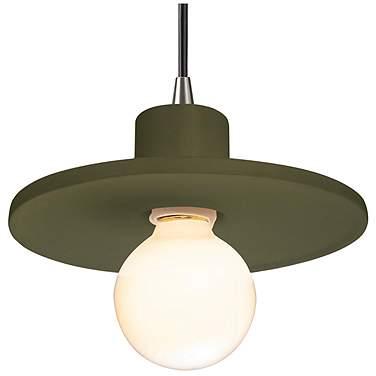 Radiance 8"W Matte Green And Nickel Black Cord Saucer Pendant