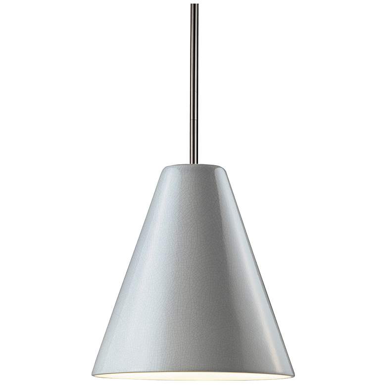 Image 1 Radiance 9.5 inch Wide Brushed Nickel White Crackle Cone Stemmed Pendant