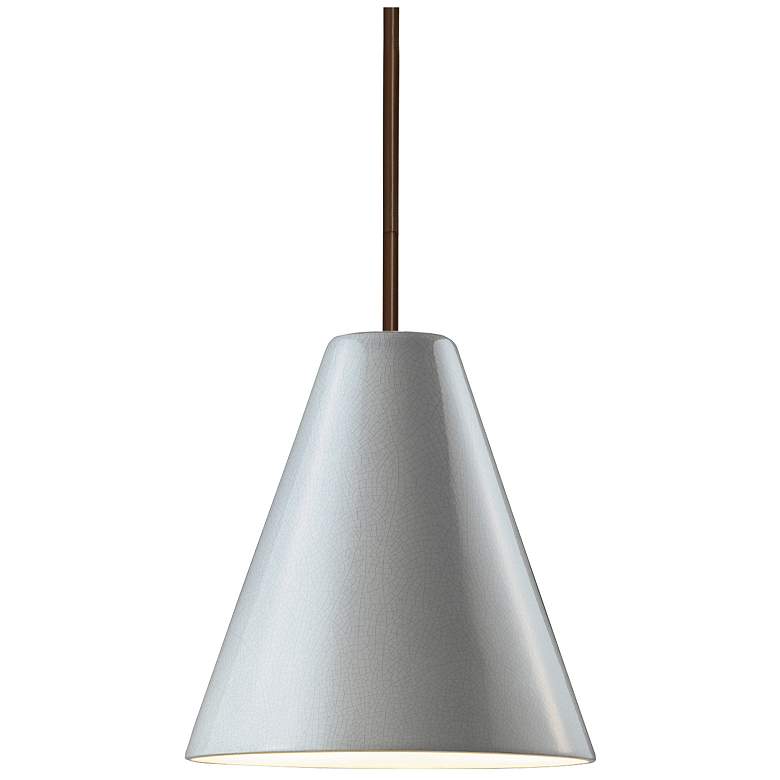 Image 1 Radiance 9.5" Wide Dark Bronze White Crackle Cone Stemmed LED Pendant