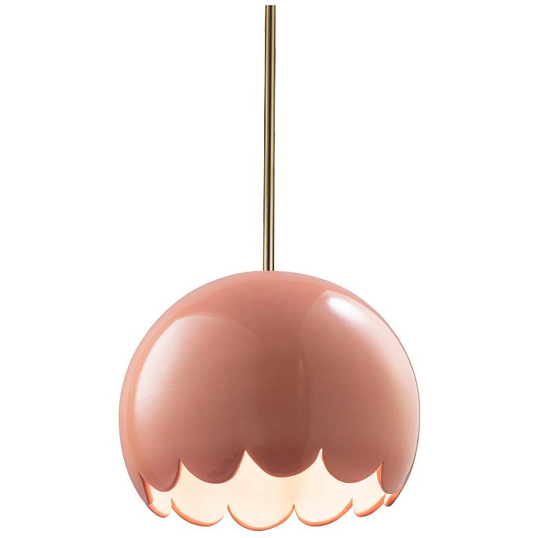 Image 1 Radiance 9 inch Wide Antique Brass Gloss Blush Scallop Stemmed LED Pendant