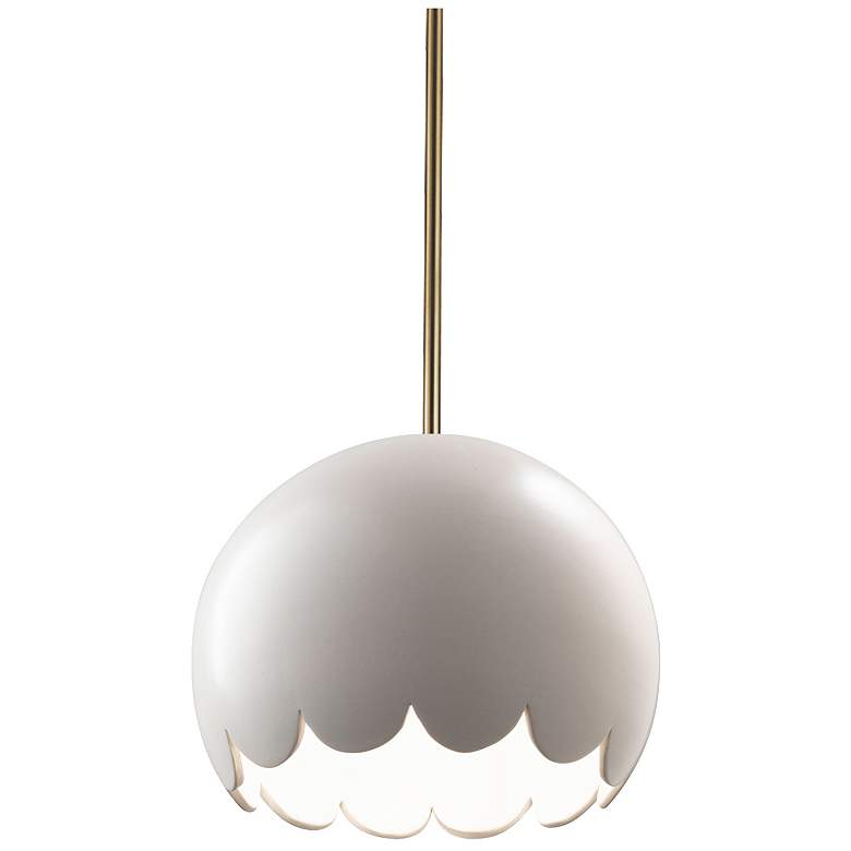 Image 1 Radiance 9" Wide Antique Brass Matte White Scallop Stemmed LED Pendant