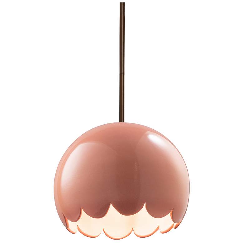 Image 1 Radiance 9 inch Wide Dark Bronze Gloss Blush Scallop Stemmed LED Pendant