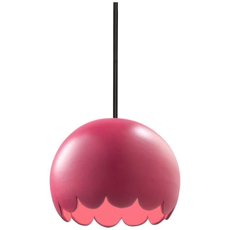 Image 1 Radiance 9" Wide Matte Black Cerise Scallop Stemmed Pendant