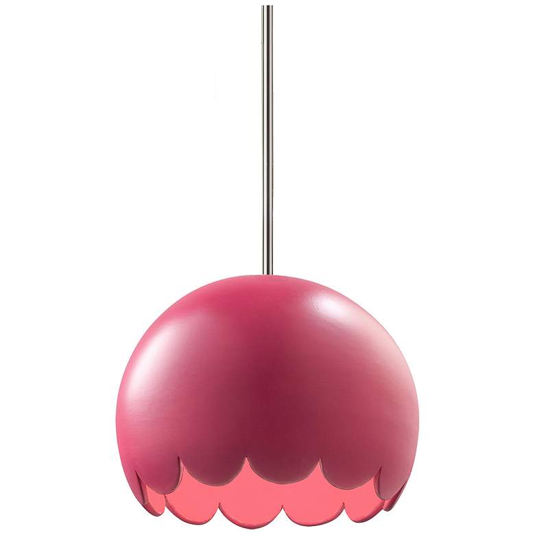 Image 1 Radiance 9" Wide Polished Chrome Cerise Scallop Stemmed Pendant