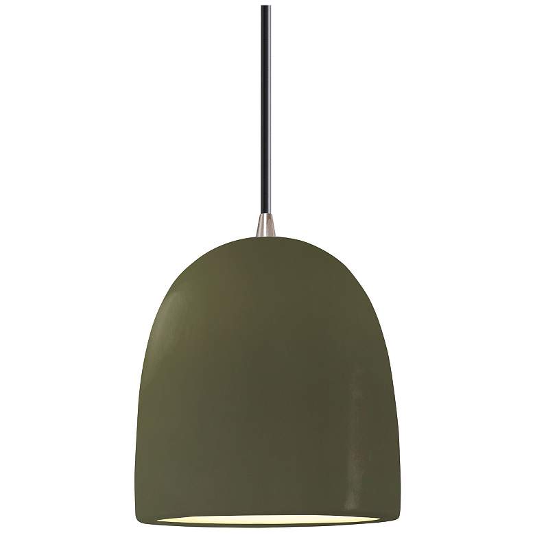 Image 1 Radiance 9"W Matte Green And Brushed Nickel Black Cord Bell Pendant