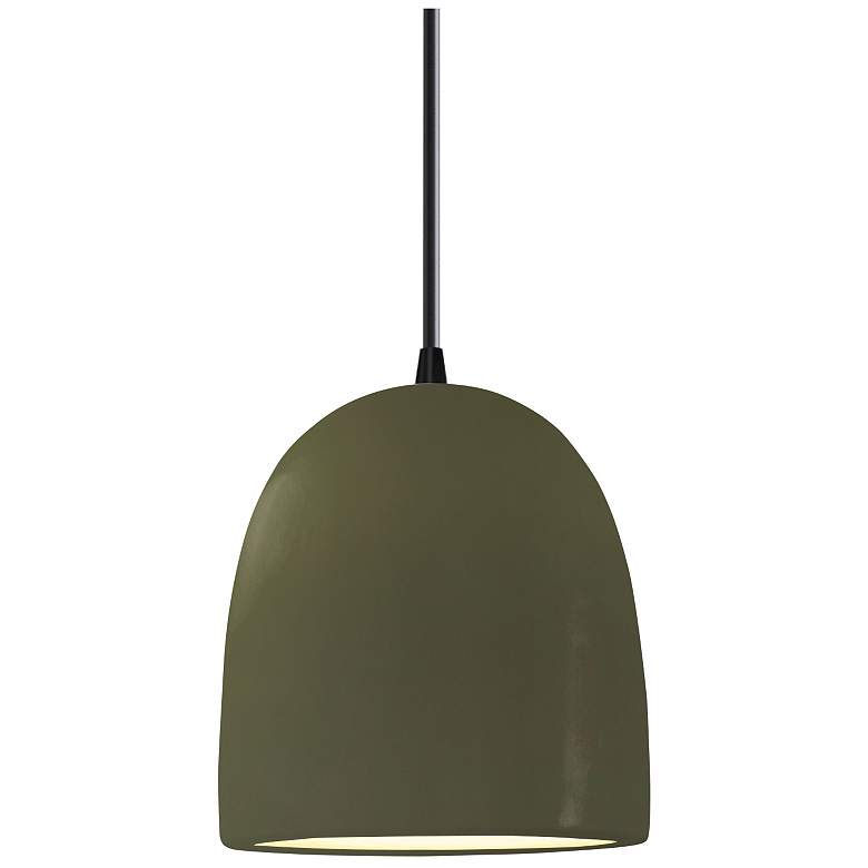 Image 1 Radiance 9"W Matte Green And Matte Black Black Cord Bell Pendant