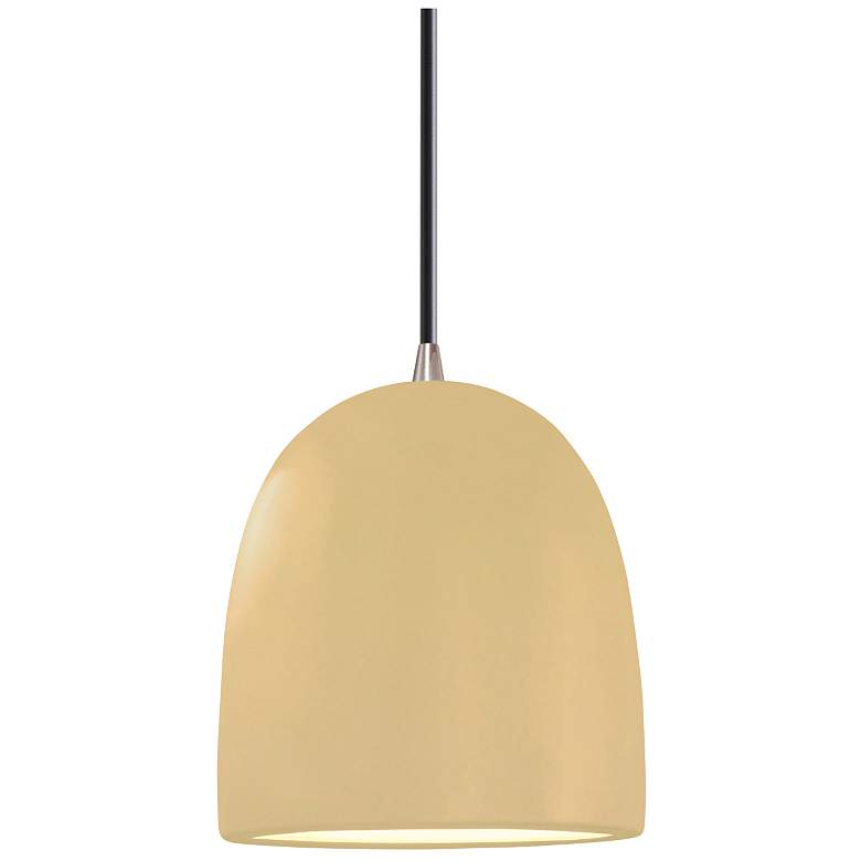 Image 1 Radiance 9"W Muted Yellow And Brushed Nickel Black Cord Bell Pendant