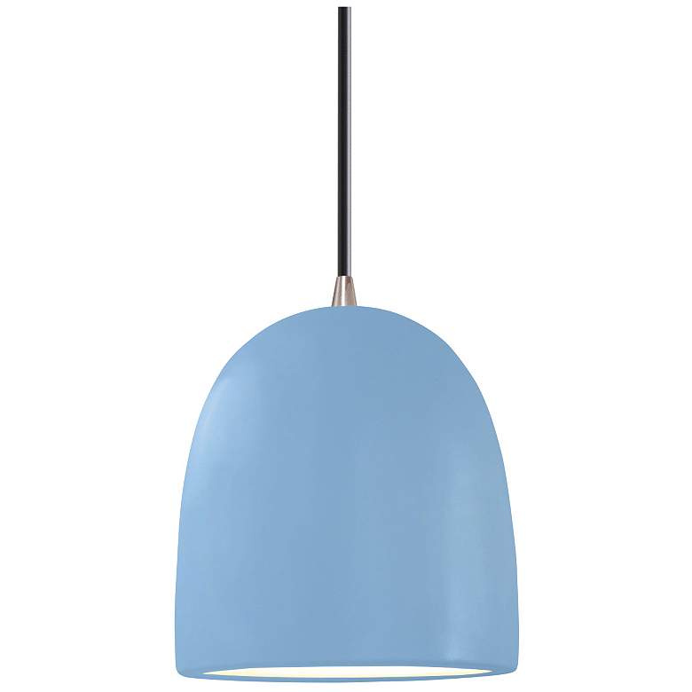 Image 1 Radiance 9"W Sky Blue And Brushed Nickel Black Cord Bell Pendant