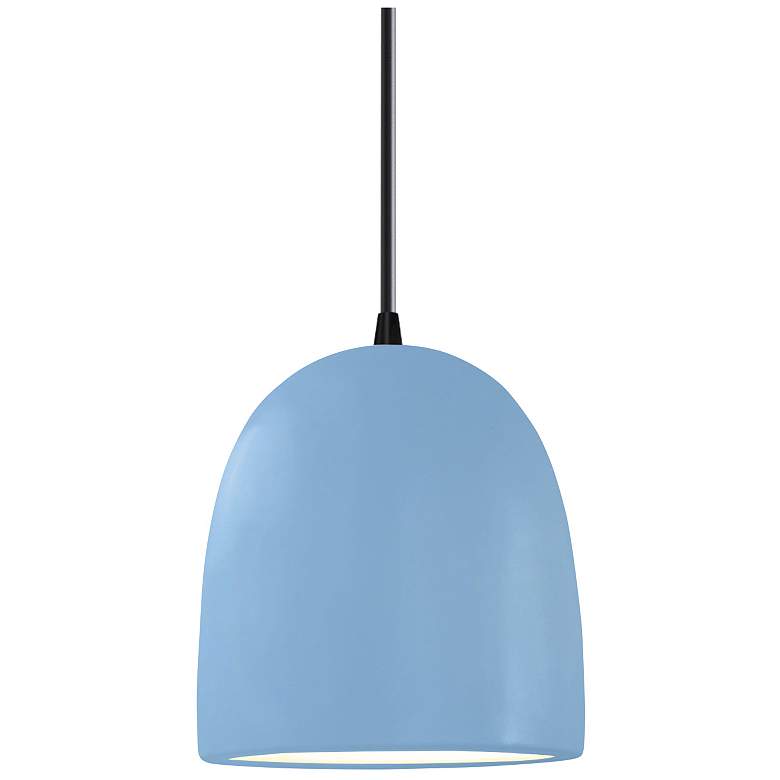 Image 1 Radiance 9"W Sky Blue And Matte Black Black Cord Bell Pendant