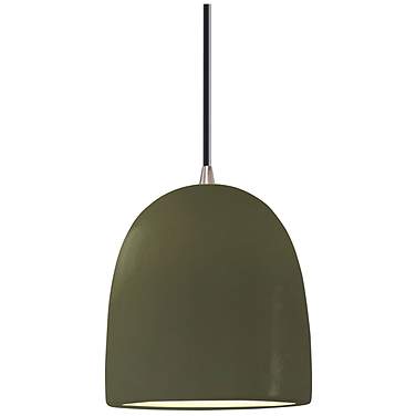 Radiance 9"W Matte Green And Brushed Nickel Black Cord Bell Pendant