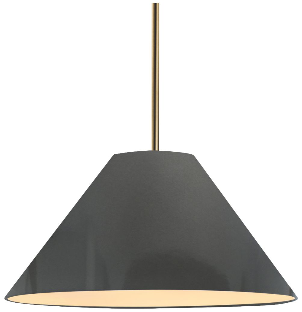 Radiance Avola 15"W Gloss Grey, Antique Brass Pendant - White Cord