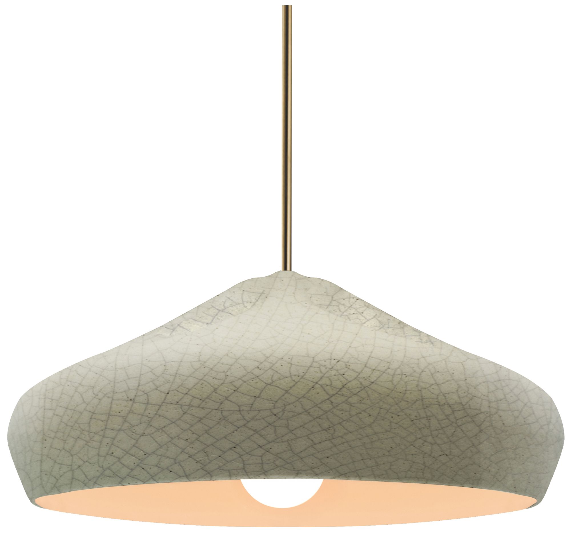 Radiance Crease 15.25"W Celadon Crackle, Antique Brass Pendant - White Cord