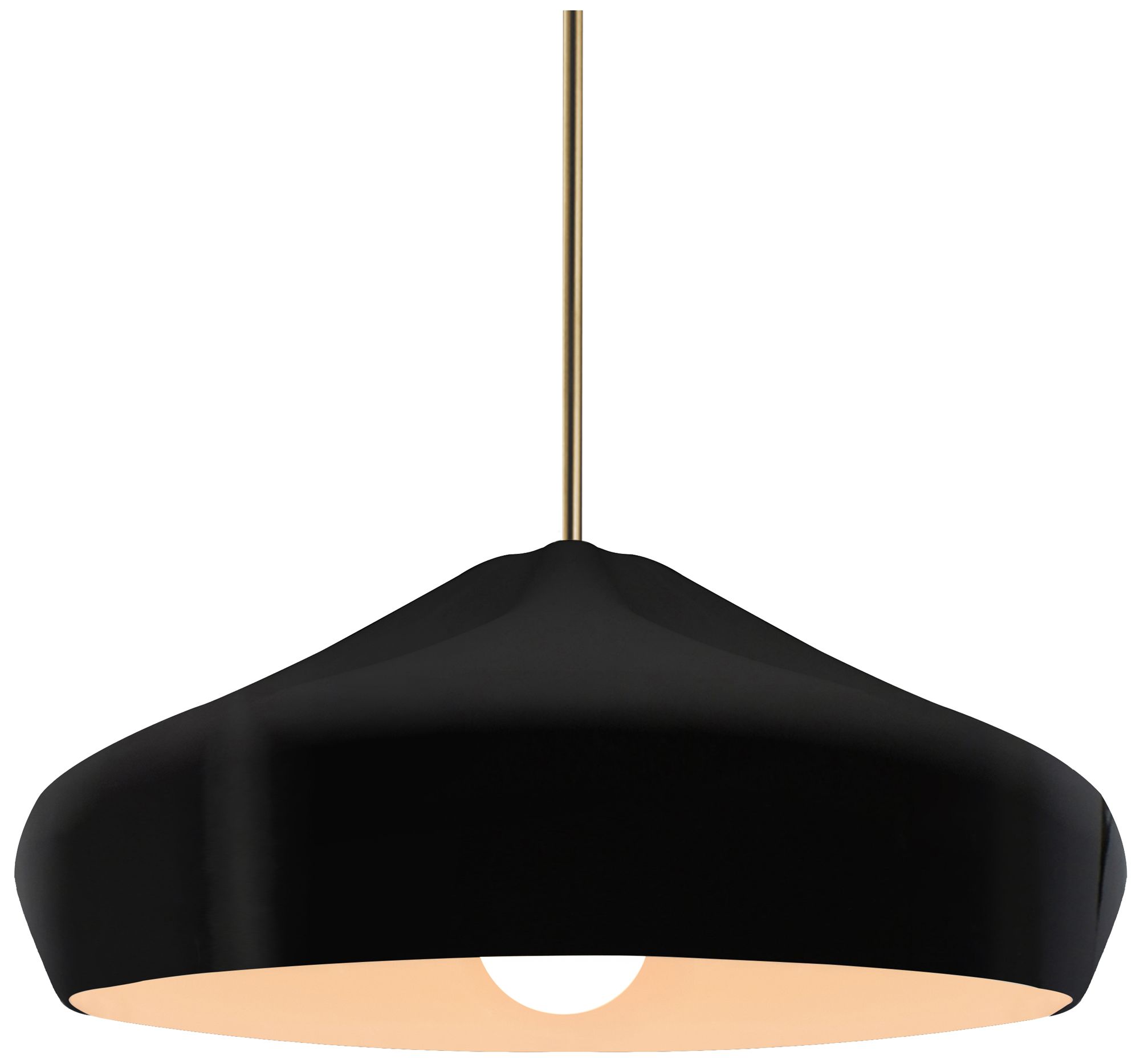 Radiance Crease 15.25"W Gloss Black, Antique Brass LED Pendant - White Cord
