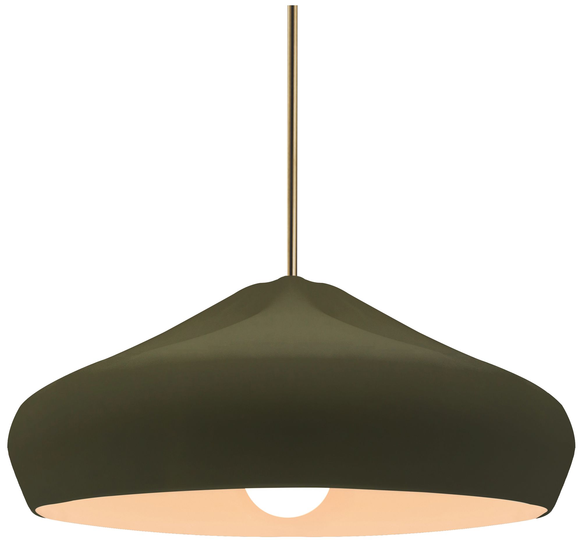 Radiance Crease 15.25"W Matte Green, Antique Brass LED Pendant - White Cord