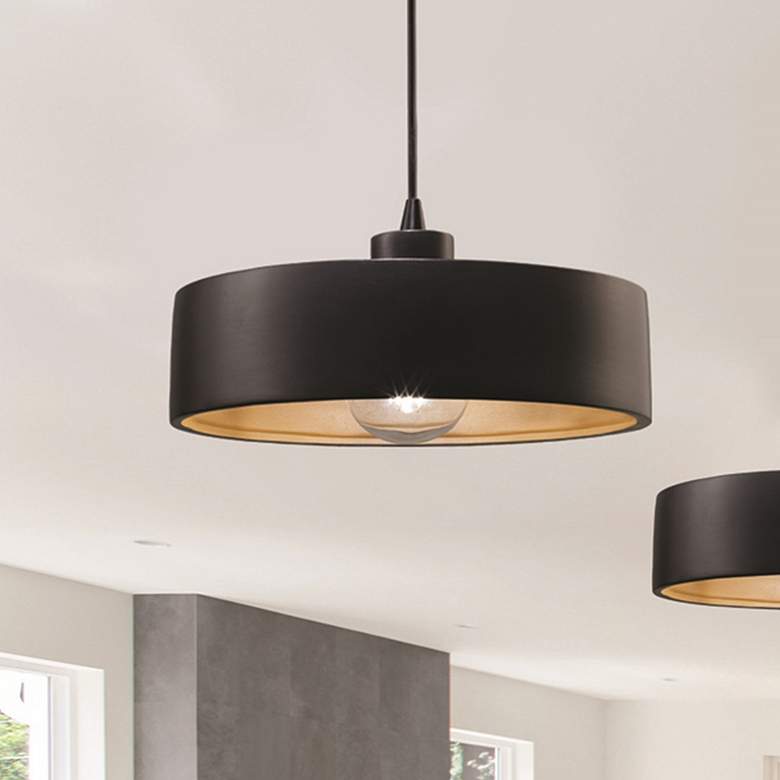 Image 2 Radiance Dish 12" Wide Matte Black and Gold Mini Pendant