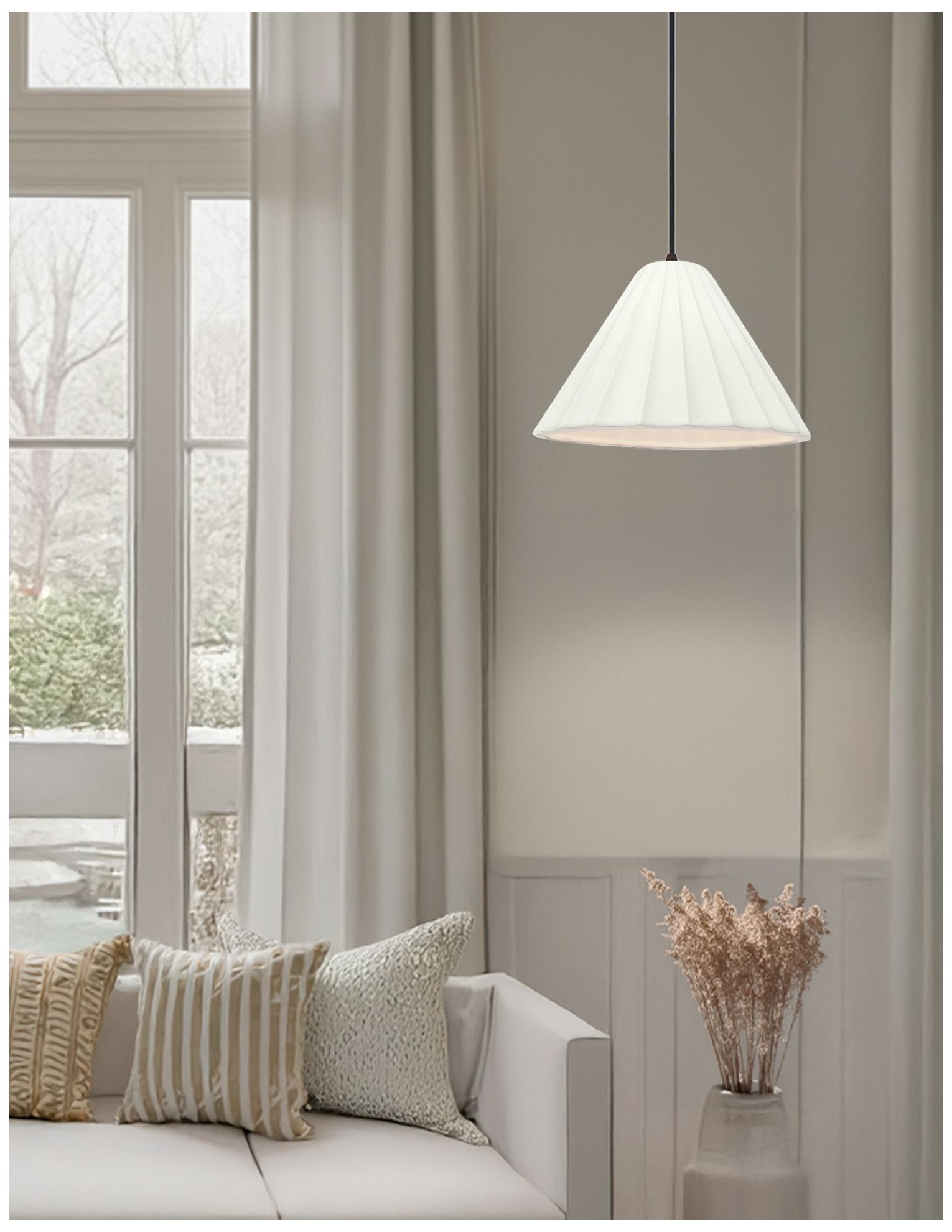 Image 4 Radiance Fluted 10.75" Wide Bisque LED Pendant With Black Cord more views