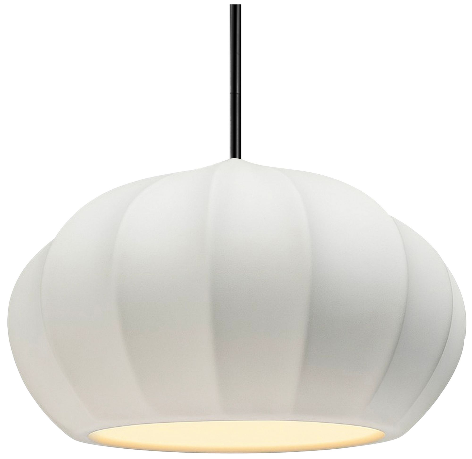 Radiance Fluted 13" Wide Bisque Pendant With Black Rigid Stem