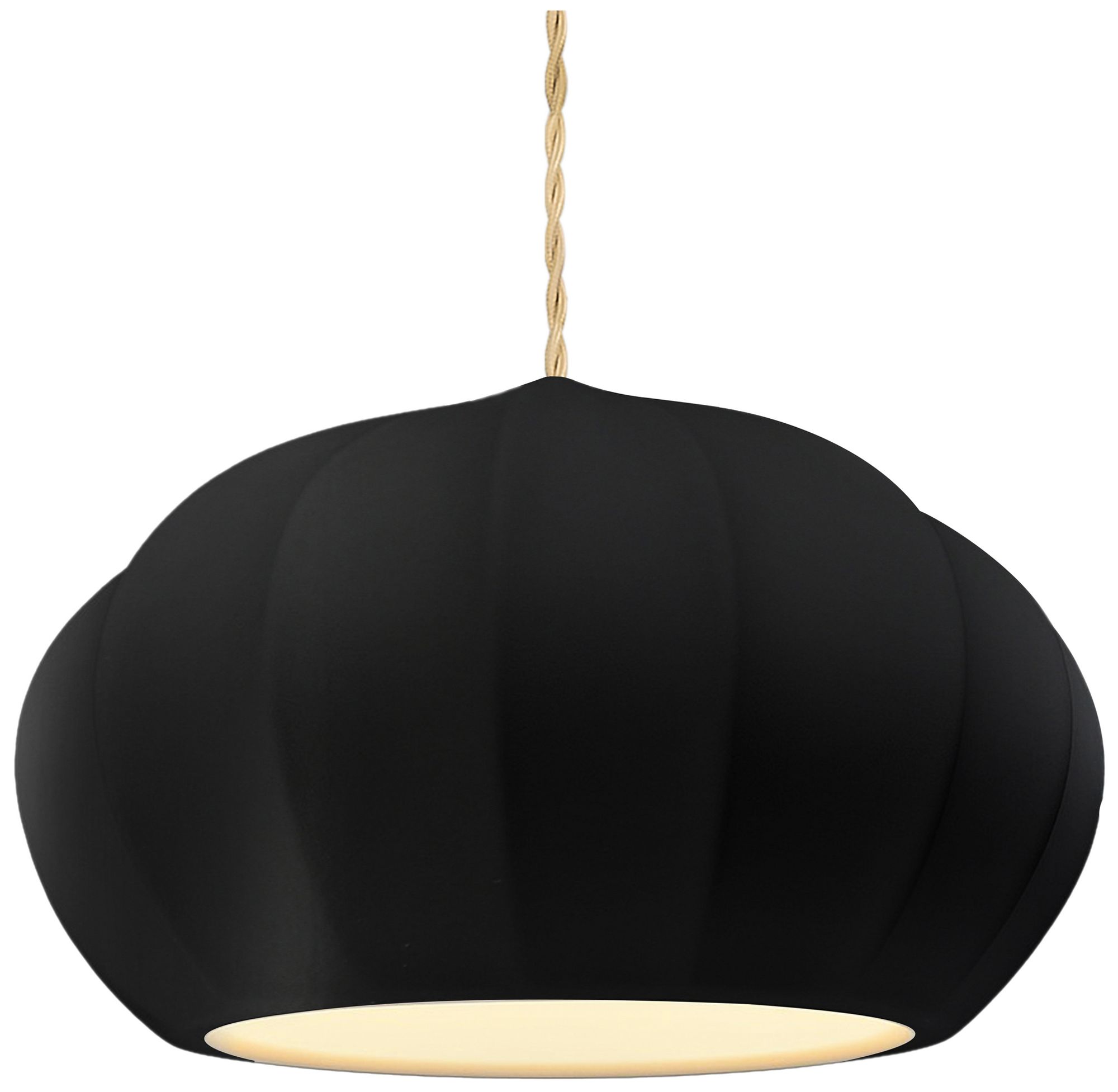 Radiance Fluted 13" Wide Matte Black LED Pendant w/ Nickel Beige Twist Cord