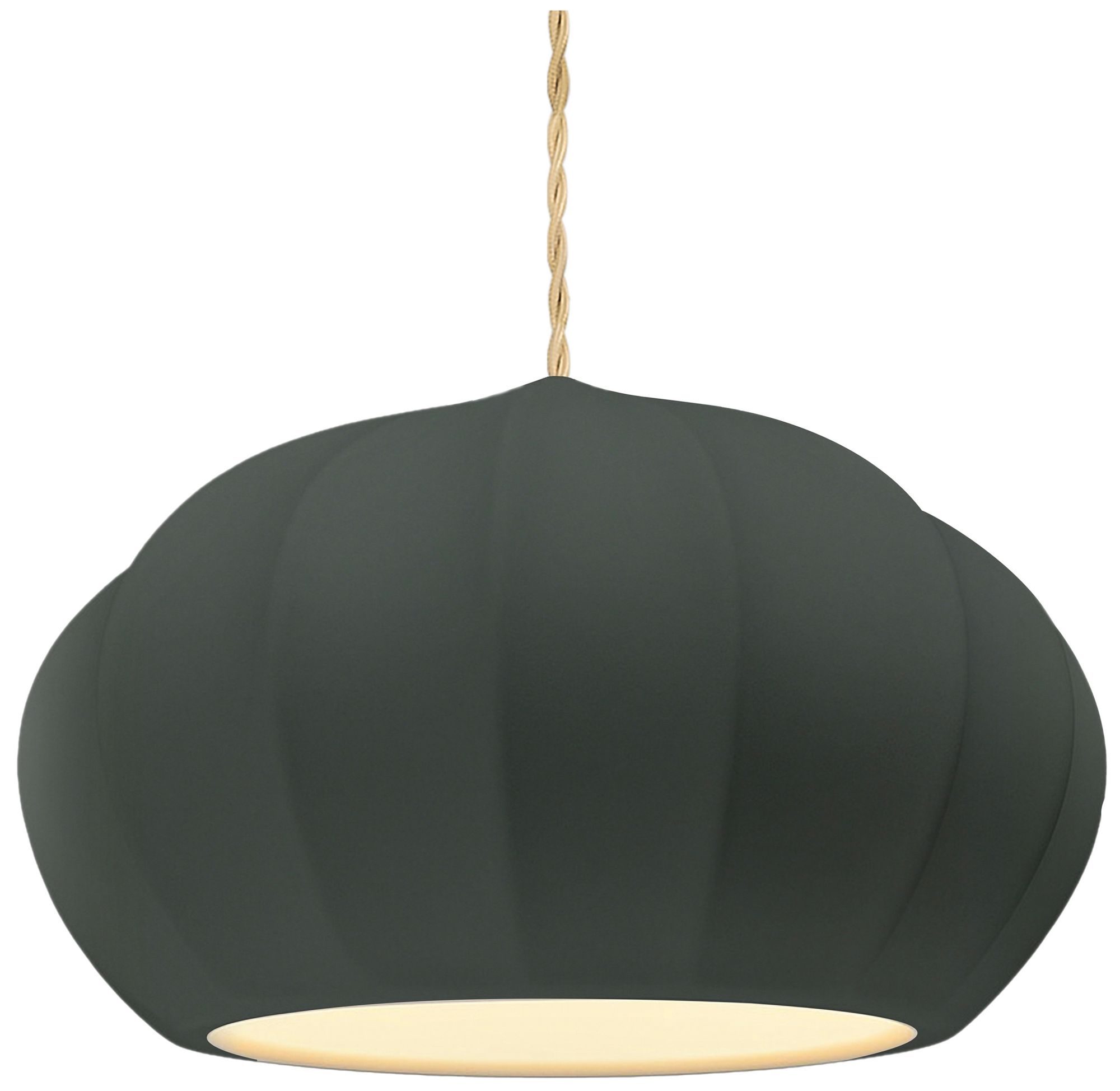 Radiance Fluted 13" Wide Pewter Green LED Pendant With Beige Twist Cord