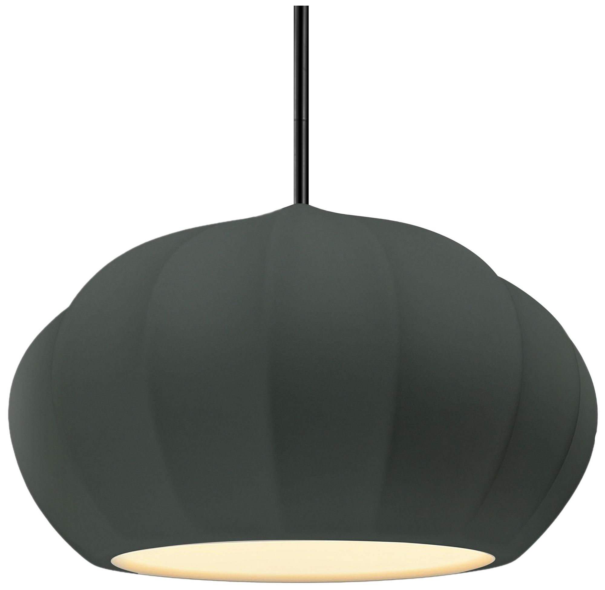 Radiance Fluted 13" Wide Pewter Green LED Pendant With Black Rigid Stem