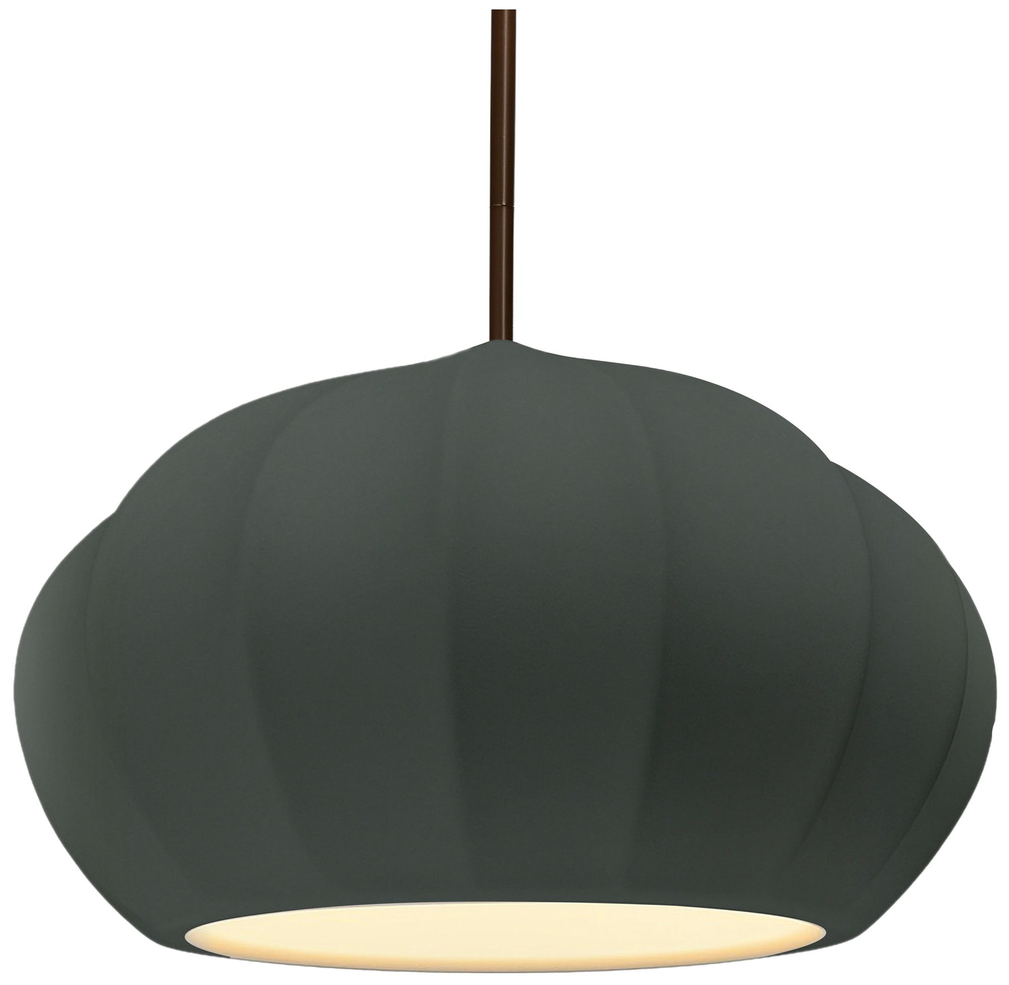 Radiance Fluted 13" Wide Pewter Green Pendant With Bronze Rigid Stem