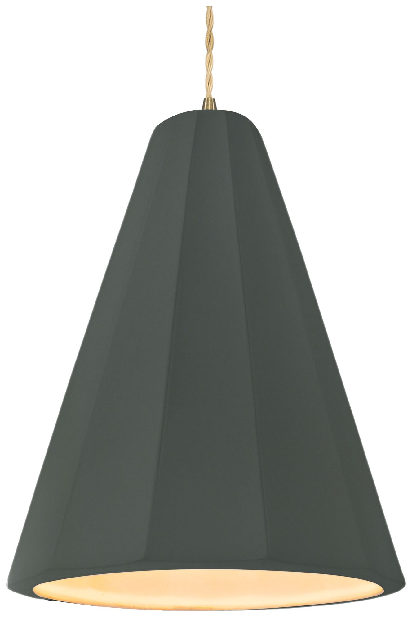 Radiance Fluted 9" Wide Pewter Green LED Pendant w/ Brass Beige Twist Cord