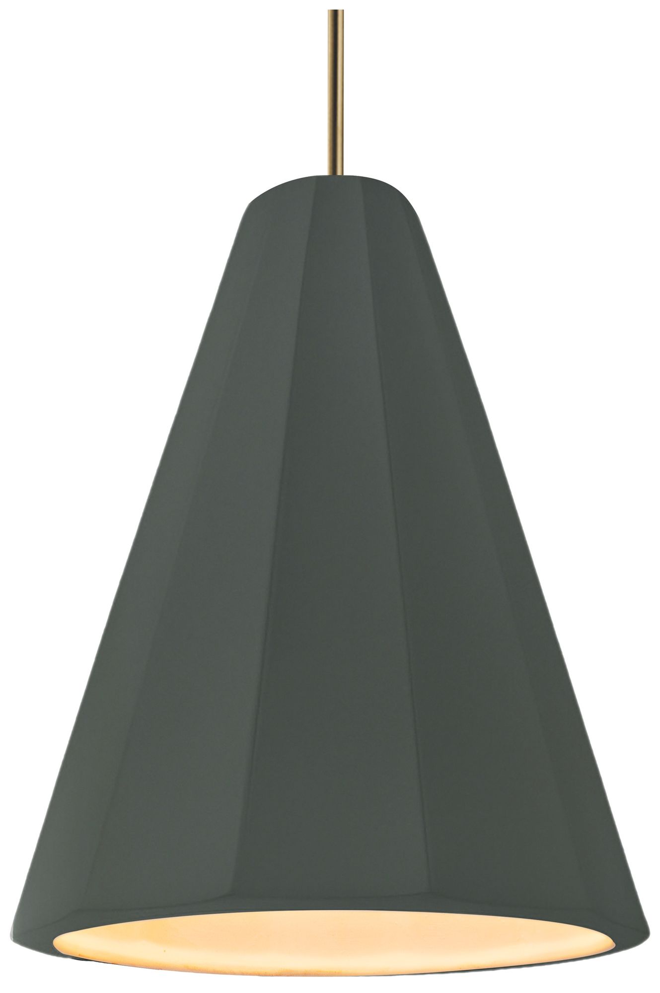 Radiance Fluted 9" Wide Pewter Green Pendant With Brass Rigid Stem