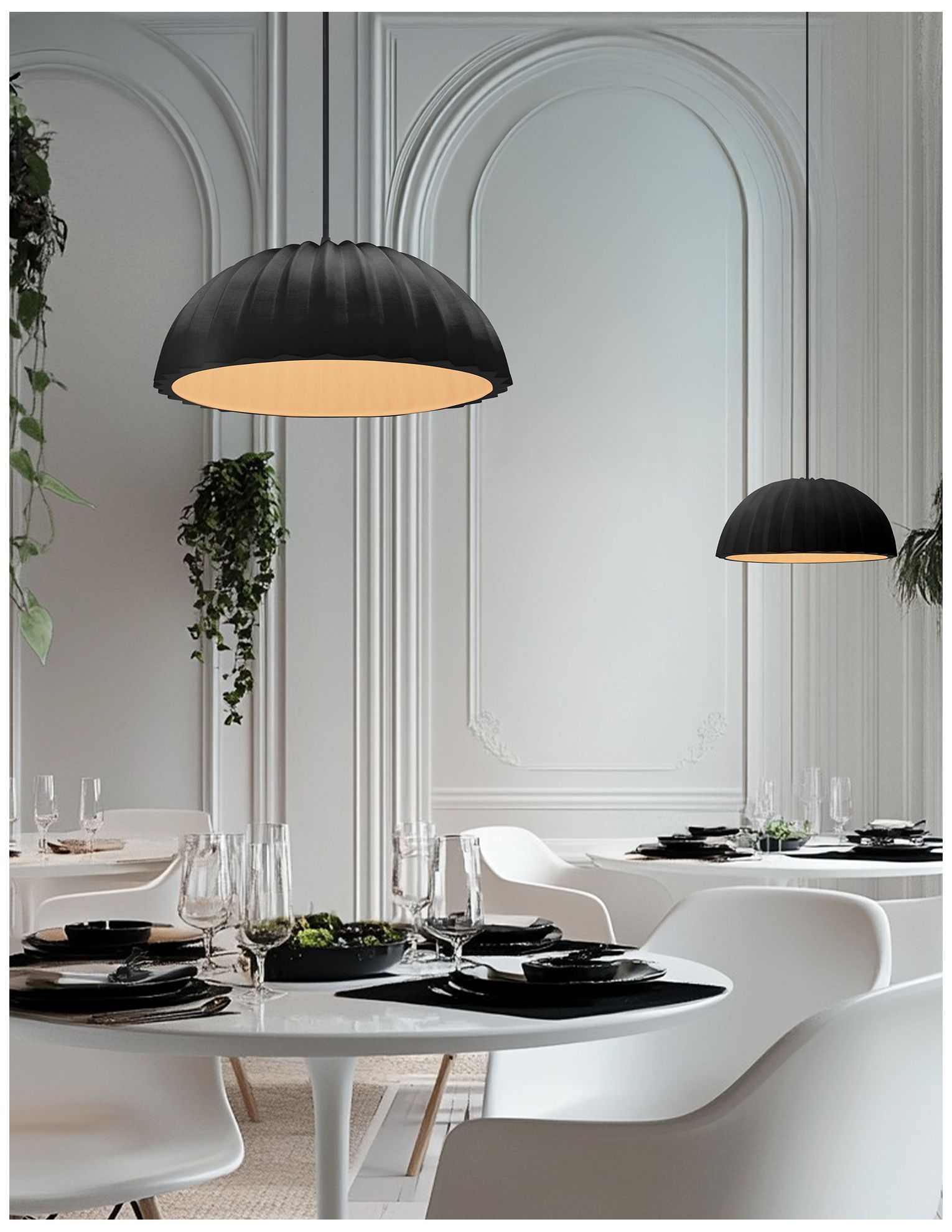 Image 3 Radiance Pleated Dome 13" Wide Matte Black Gold LED Pendant With Black Cord more views