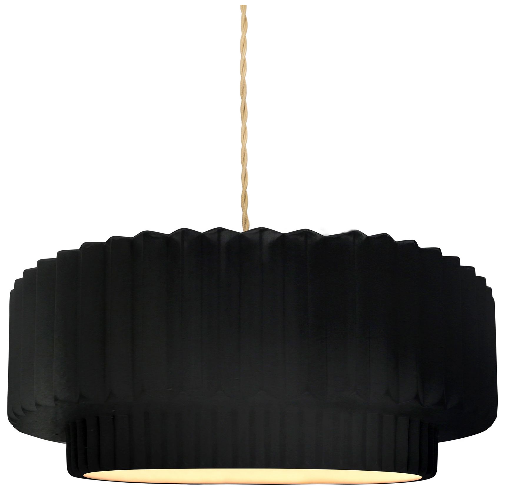 Radiance Pleated Tier 12"W Black LED Pendant w/ Brass Beige Twist Cord