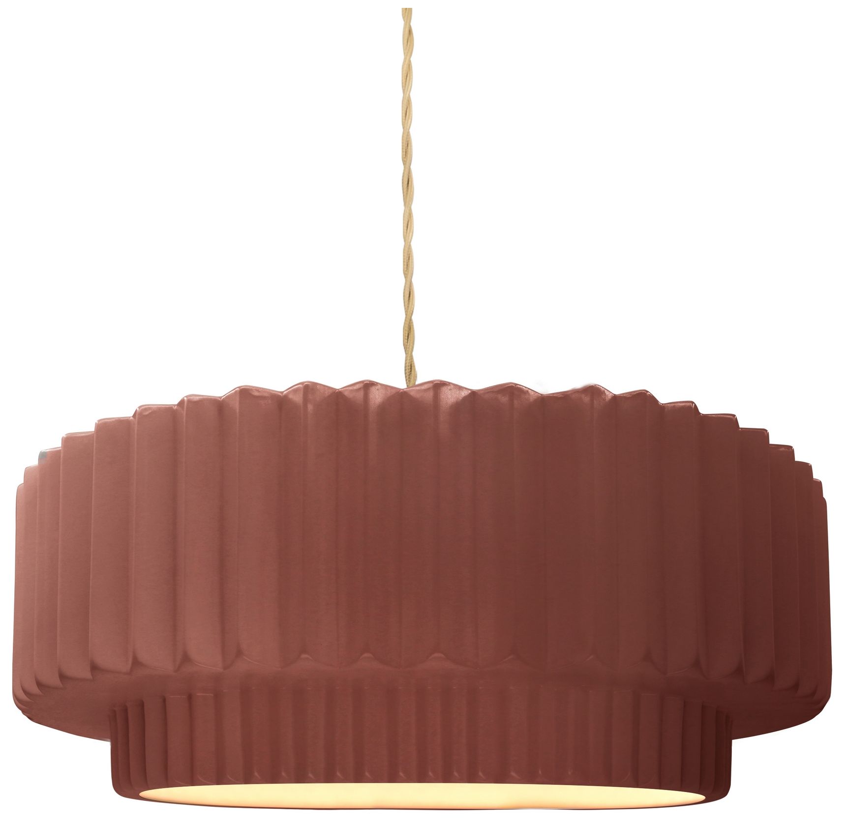 Radiance Pleated Tier 12"W Canyon Clay Pendant w/ Brass Beige Twist Cord
