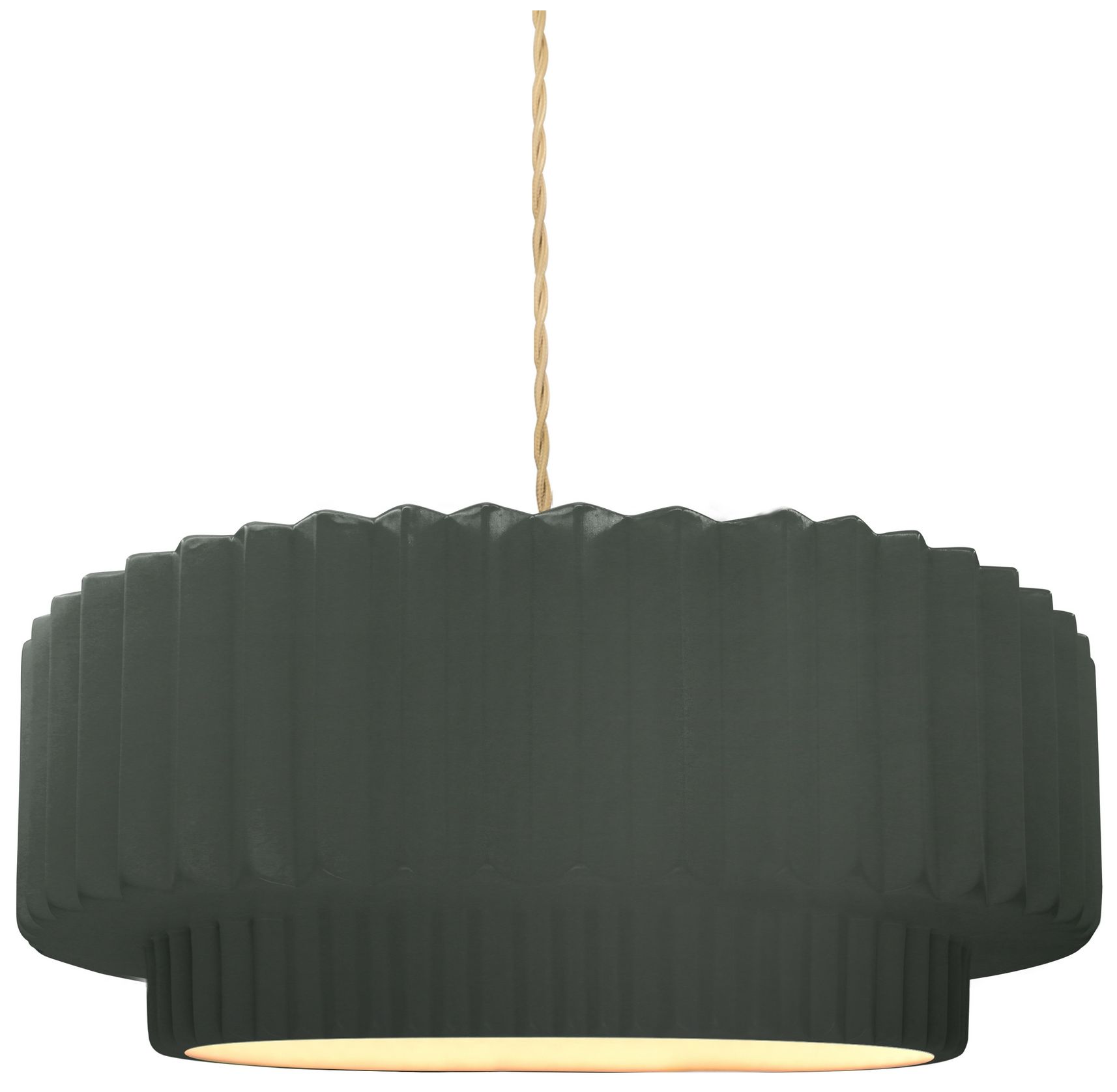 Radiance Pleated Tier 12"W Pewter Green LED Pendant With Beige Twist Cord