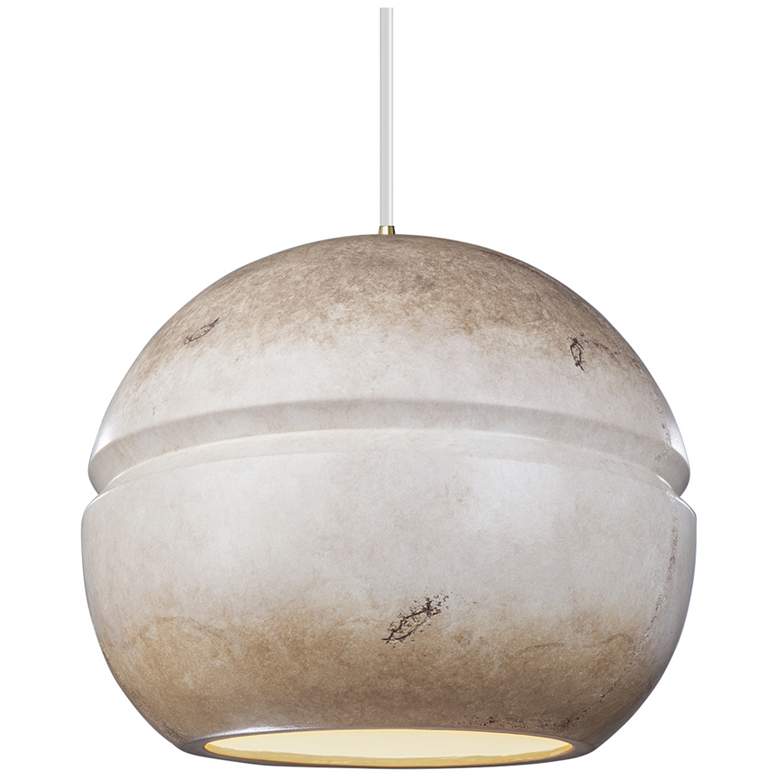 Image 1 Radiance Sphere 12 inch Greco Travertine &#38; Antique Brass LED Pendant