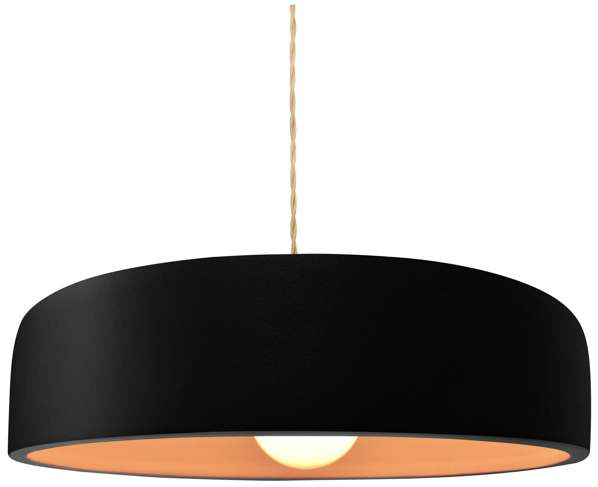 Radiance Spire 16"W Black Gold Pendant w/ Brushed Brass Beige Twist Cord