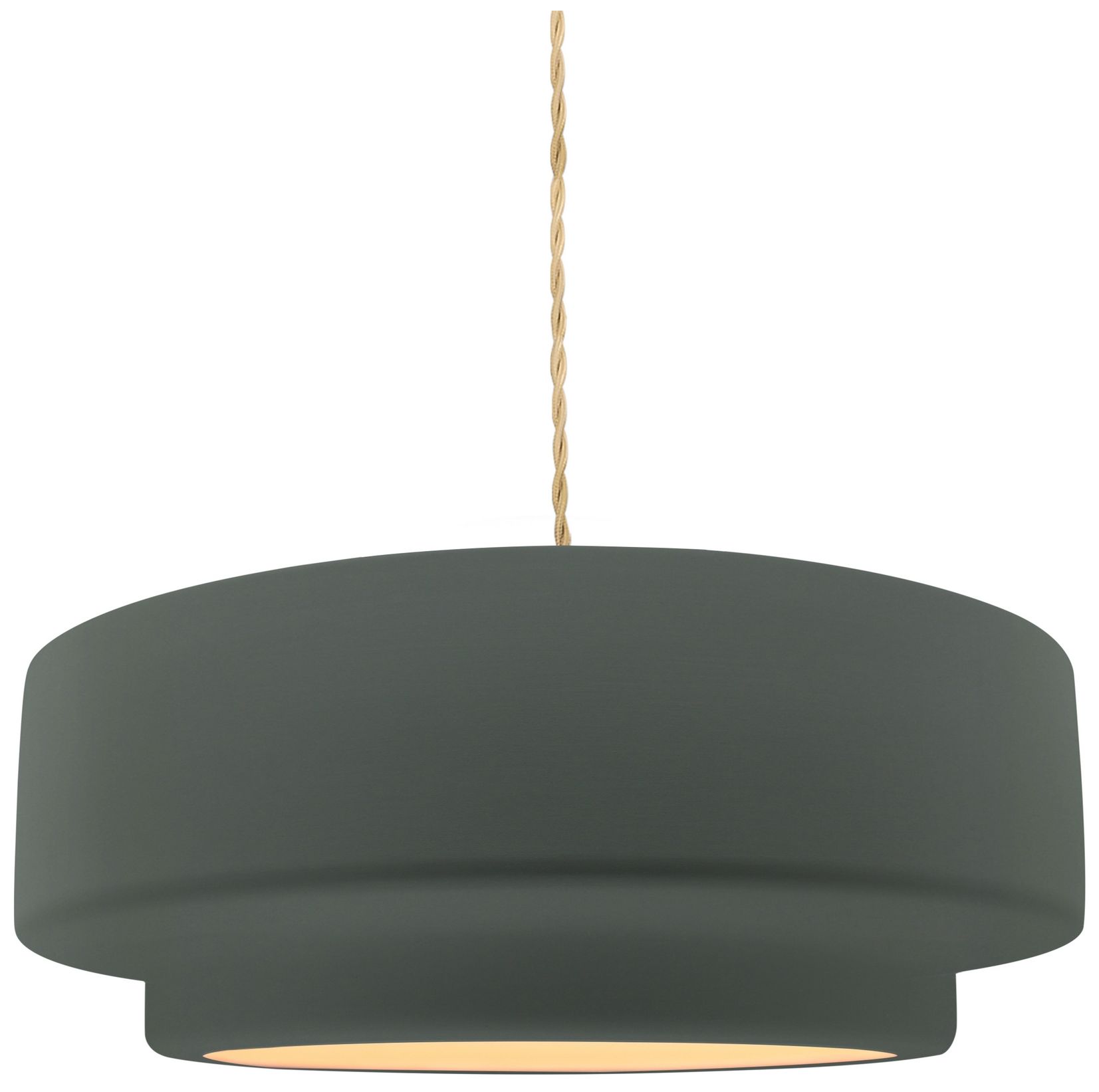 Radiance Tier 12"W Pewter Green Pendant w/ Brushed Brass Beige Twist Cord