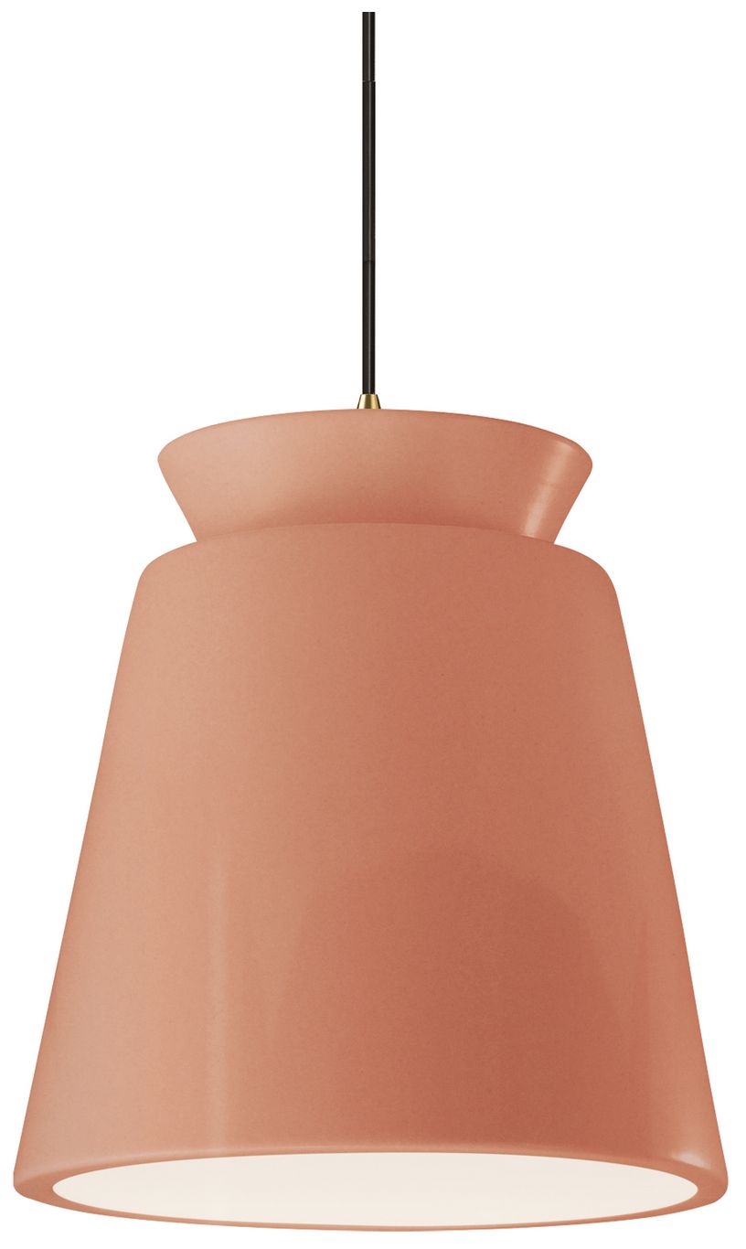 Radiance Trapezoid 13.5"W Gloss Blush, Chrome LED Pendant - Black Cord