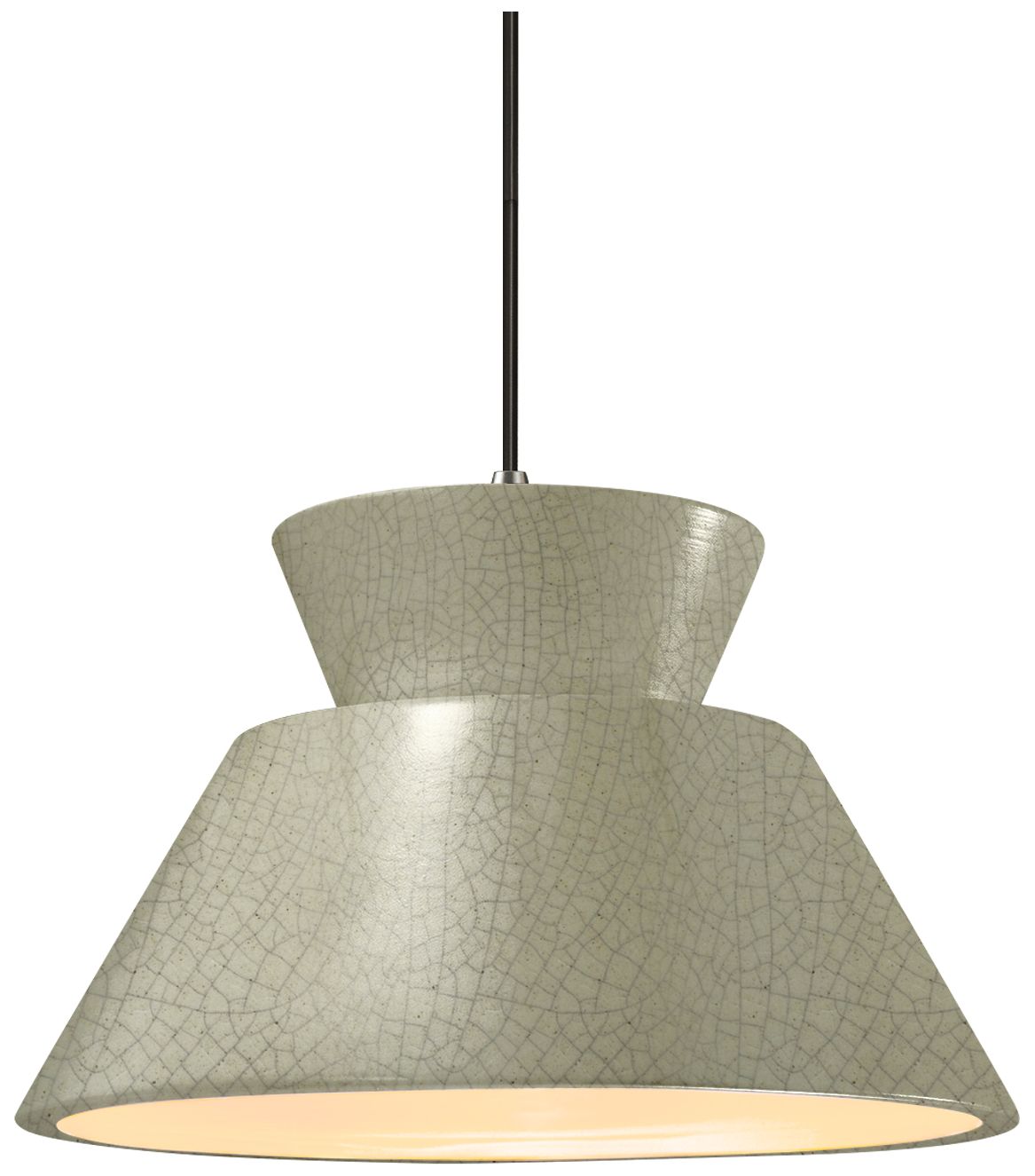 Radiance Trapezoid 14"W Celadon Crackle, Chrome Pendant - Black Cord