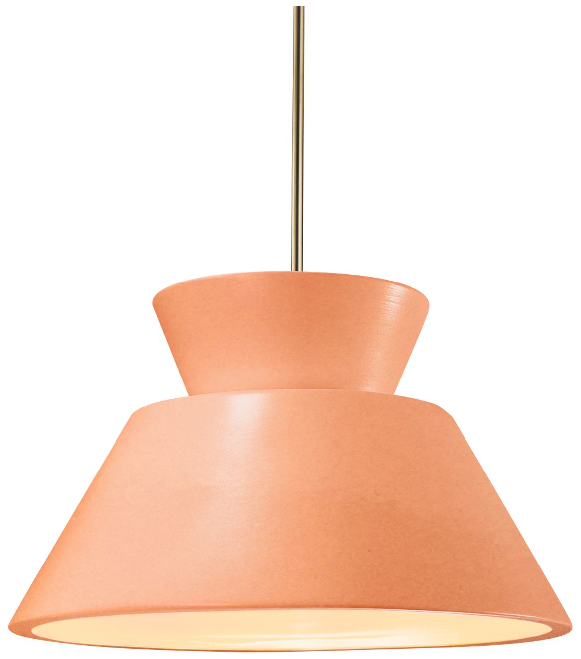 Radiance Trapezoid 14"W Gloss Blush, Antique Brass LED Pendant - Rigid Stem