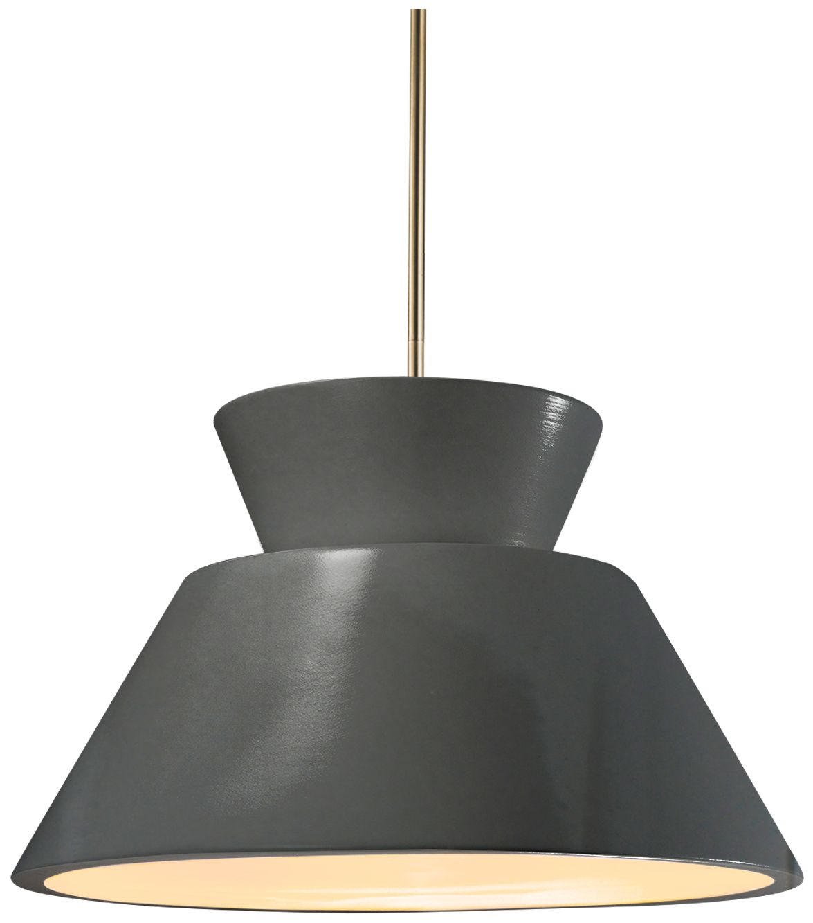 Radiance Trapezoid 14"W Gloss Grey, Antique Brass LED Pendant - Rigid Stem
