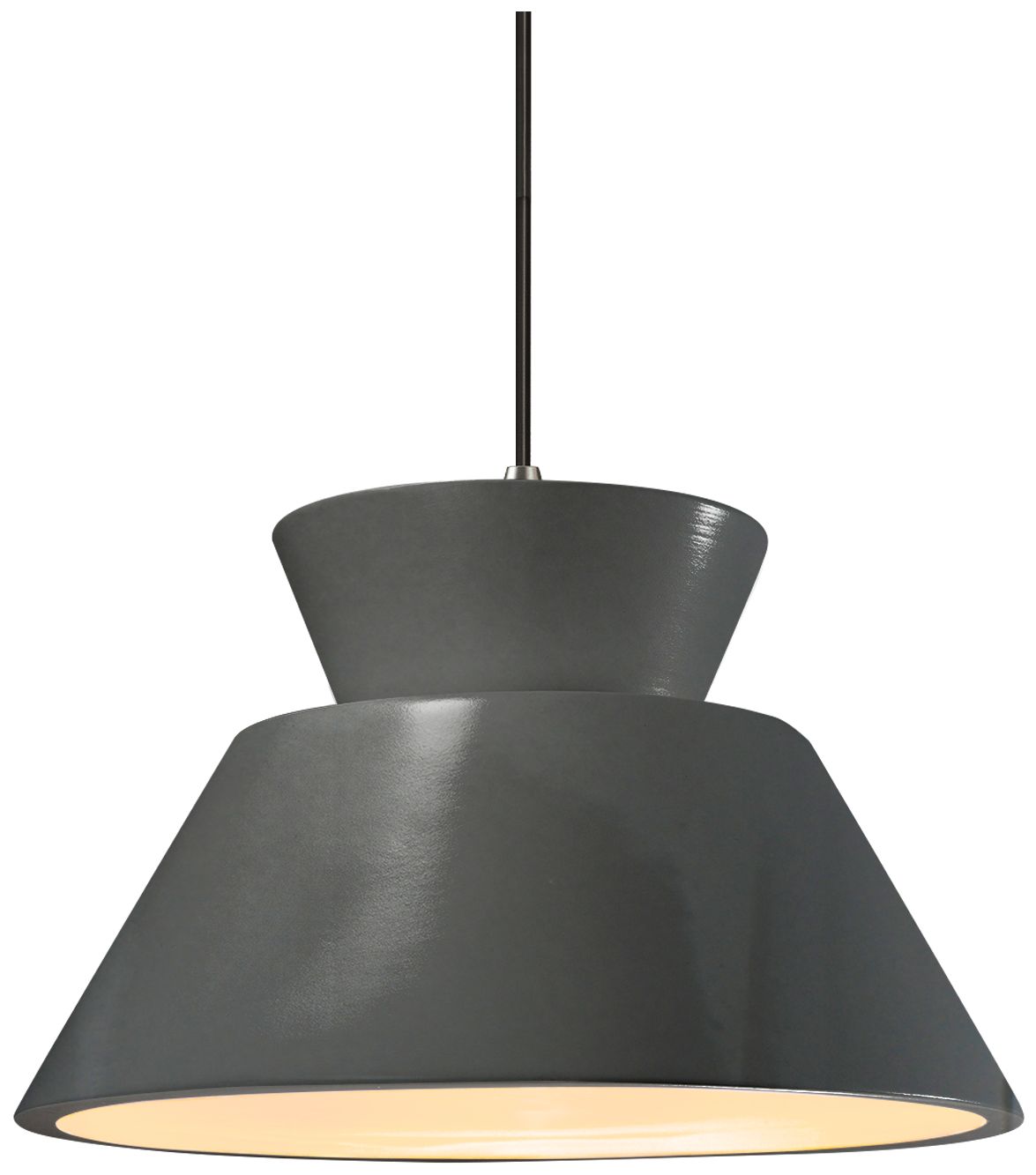 Radiance Trapezoid 14"W Gloss Grey, Polished Chrome Pendant - Black Cord