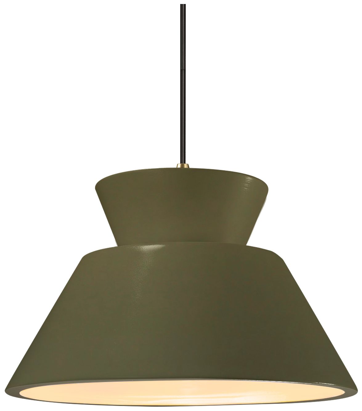 Radiance Trapezoid 14"W Matte Green, Antique Brass Pendant - Black Cord