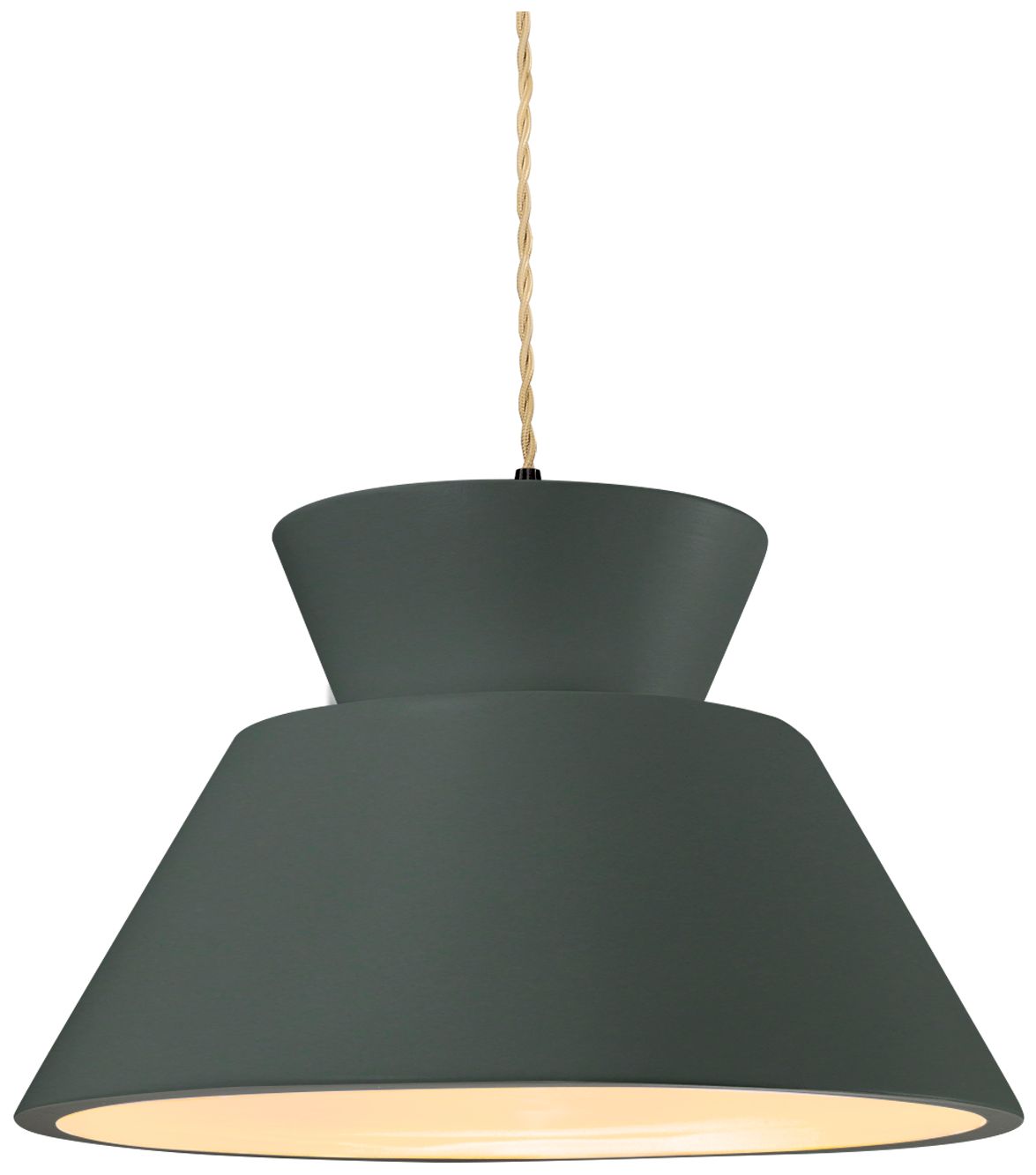 Radiance Trapezoid 14" Wide Pewter Green Pendant With Beige Twist Cord