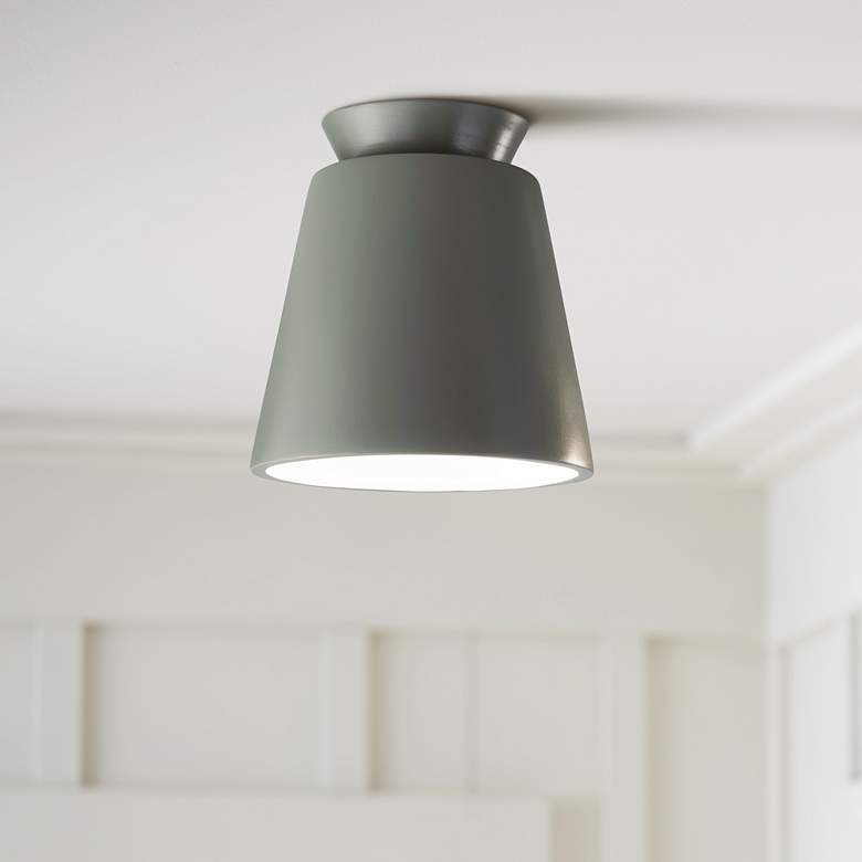 Image 1 Radiance Trapezoid 7 1/2" Wide Pewter Green LED Ceramic Ceiling Light
