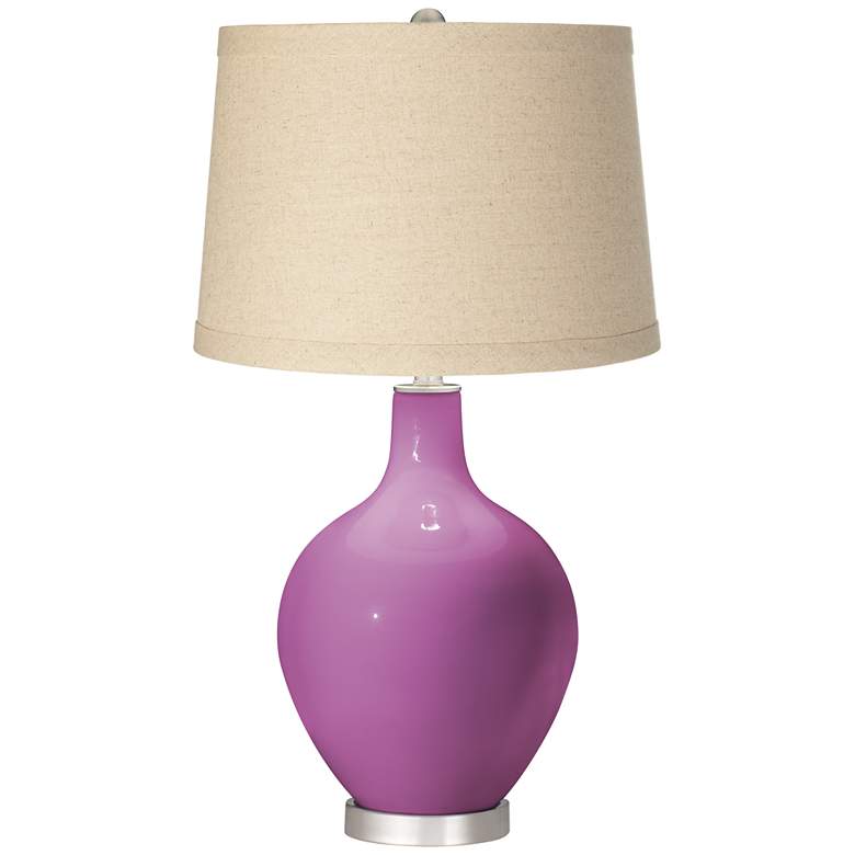 Image 1 Radiant Orchid Burlap Drum Shade Ovo Table Lamp