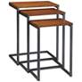 Radison Chestnut Wood and Black Nesting Tables Set of 3